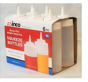 Winco Professional Easy-Fill Wide-Mouth Squeeze Bottles, 6-Pack Set
