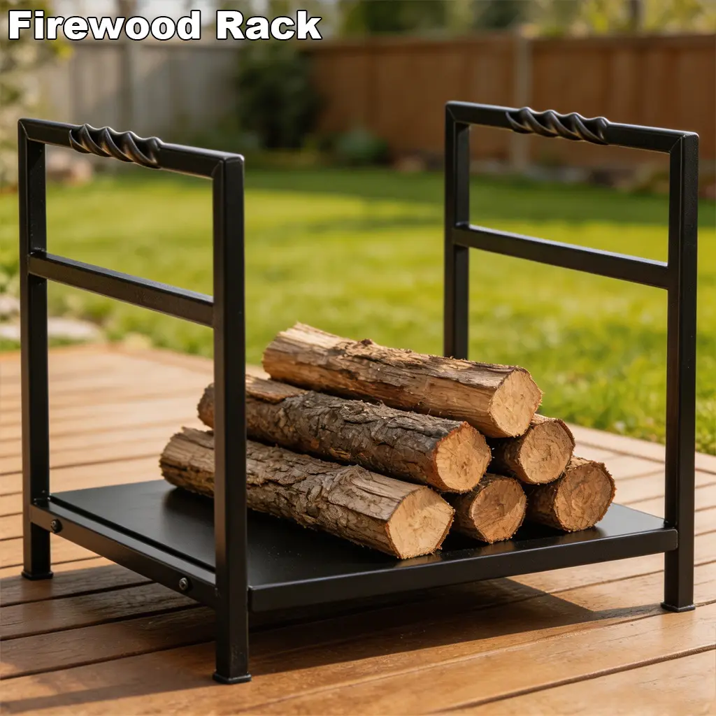 Summerwins Multipurpose Firewood Log Rack - Rust-Proof Steel Heavy-Duty Fire Pit Holder with Non-Slip Handles, 110 LBS Capacity, 16"x14"x13.5" Size, Durability, Assembly Required, Outdoor/Indoor Accessory for Wood Burning Firepit Storage, Heavy Duty Firep