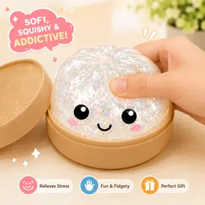 Giant Glitter Dumpling, Giant Dumpling Squishy, Mega Rainbow Dumplings, Cute Anxiety Relief Fidget Toy, with Steamer Box,Soft Squeeze Decompression Dough for Adults