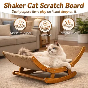 2-in-1 Rocking Cat Scratcher Lounge Bed for Indoor Cats, Curved ergonomic cardboard cat scratcher with a sturdy wooden frame,Anti-Slip Cat Rocking Chair, Satisfy Scratching Instinct, Durable Cat Bed for Medium Large Cats Kittens