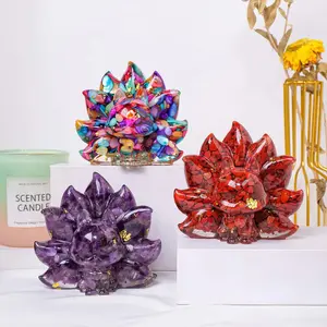 Creative Flower Design Aromatherapy Candle, 1 Count Natural Crystal Gravel Fox Statue Dropper Resin Reiki Stone, Fengshui Sculpture Room Home Decoration, Freshener