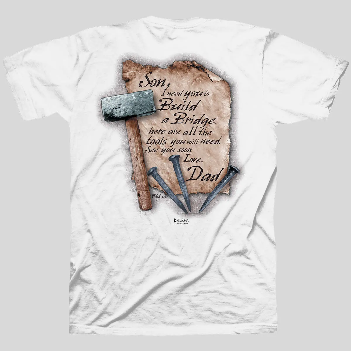 Kerusso Men's Cotton Short-Sleeve Round Neck Christian T-Shirt - Bridge Design, Throwback Cross & Scripture Graphic, Inspirational Faith Tee, Double Stitching (Cross & Scripture, Christian, Faith Graphic Men's Short-Sleeve T-Shirts)