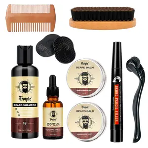 Men's Beard Care Set, Beard Grooming Kit with Shampoo, Oil, Balm, Roller, Pen, Deep Absorption, Long-Lasting Protection, Perfect Gift for Dad, Brother, Husband