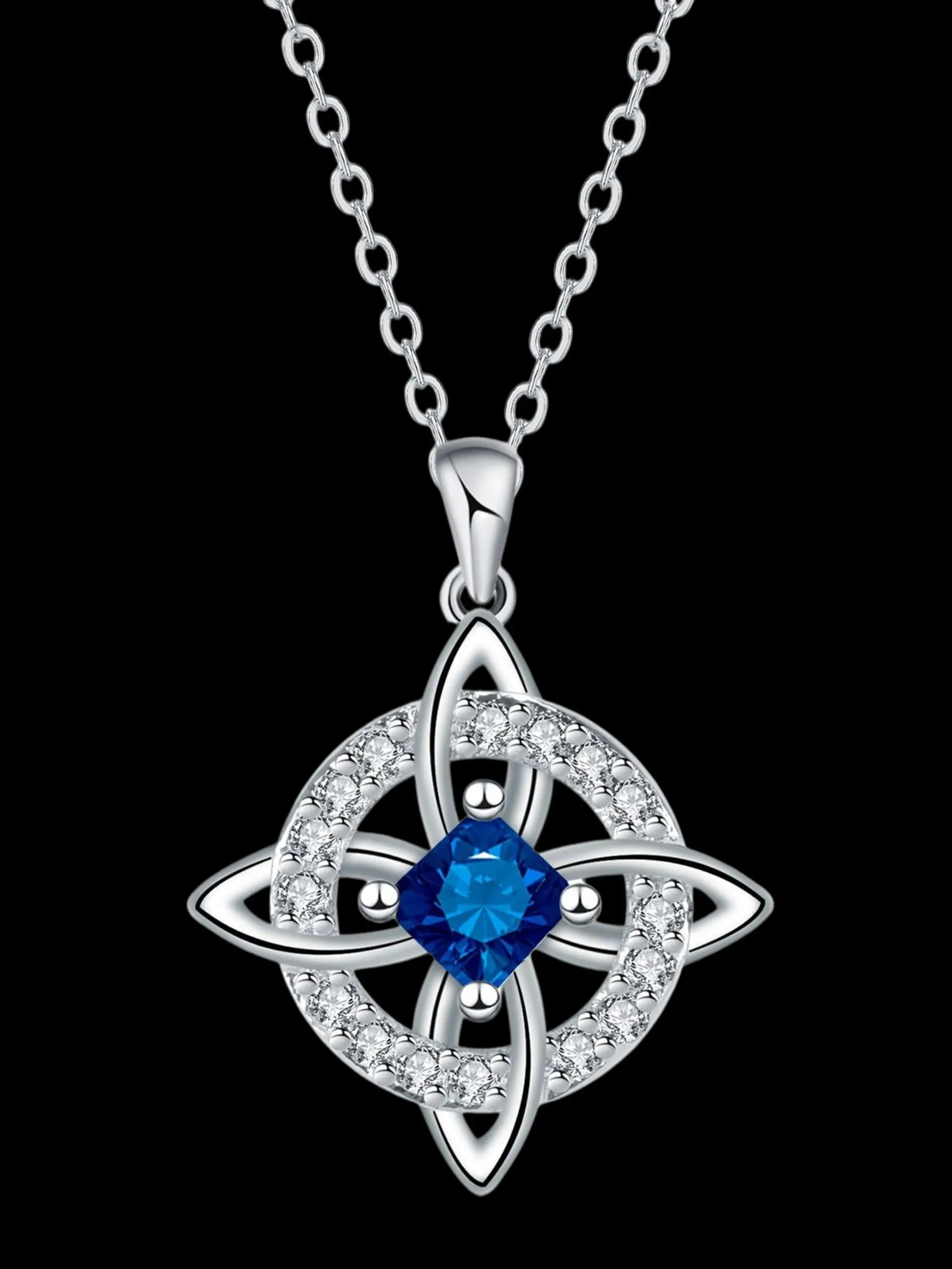 Witch Knot Pendant Necklace, Gothic Celtic Jewelry, Exquisite Jewelry Gift, Cubic Zirconia, CZ Bling, Silver Color Copper, Hypoallergenic, Waterproof, 18+2 Inch Chain, Gift Idea