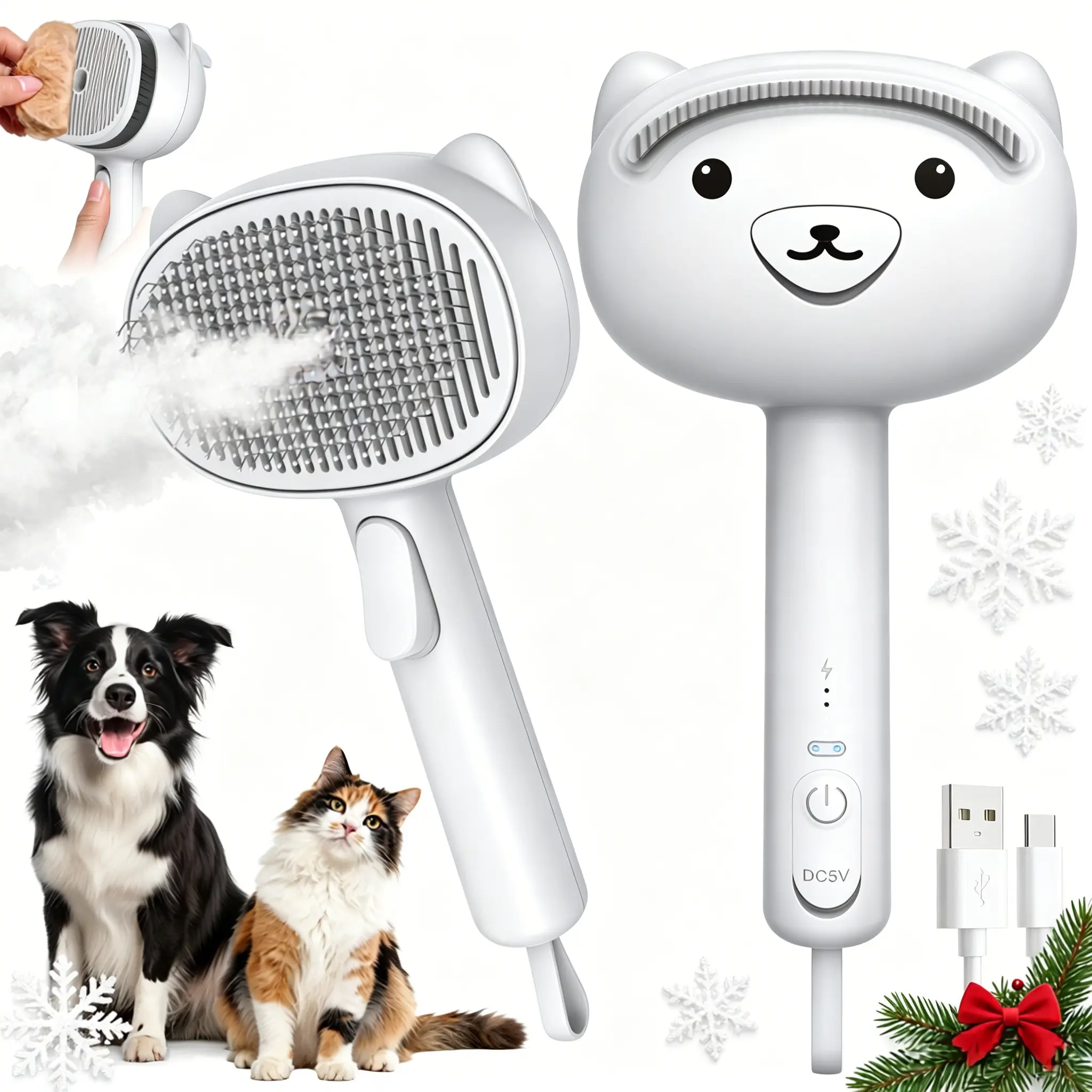 Ellenpent steam grooming brush for cats and dogs, self-cleaning deshedding cat brush, spray hair removal comb for shedding fur, silicone scraper included, pet steam brush, pet hair removal tool, dog grooming kit rake,pet hair removal tool Groomer Tools
