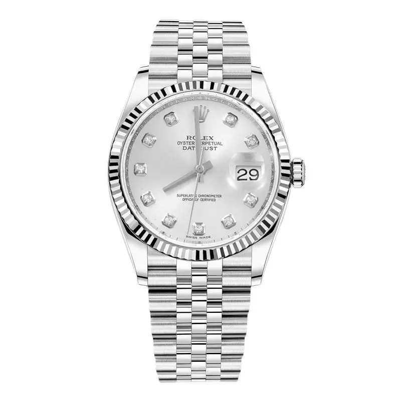 Rolex Datejust 36 116234 Steel White Gold Fluted Bezel Silver Diamond Dial WHT031673/WHP041792