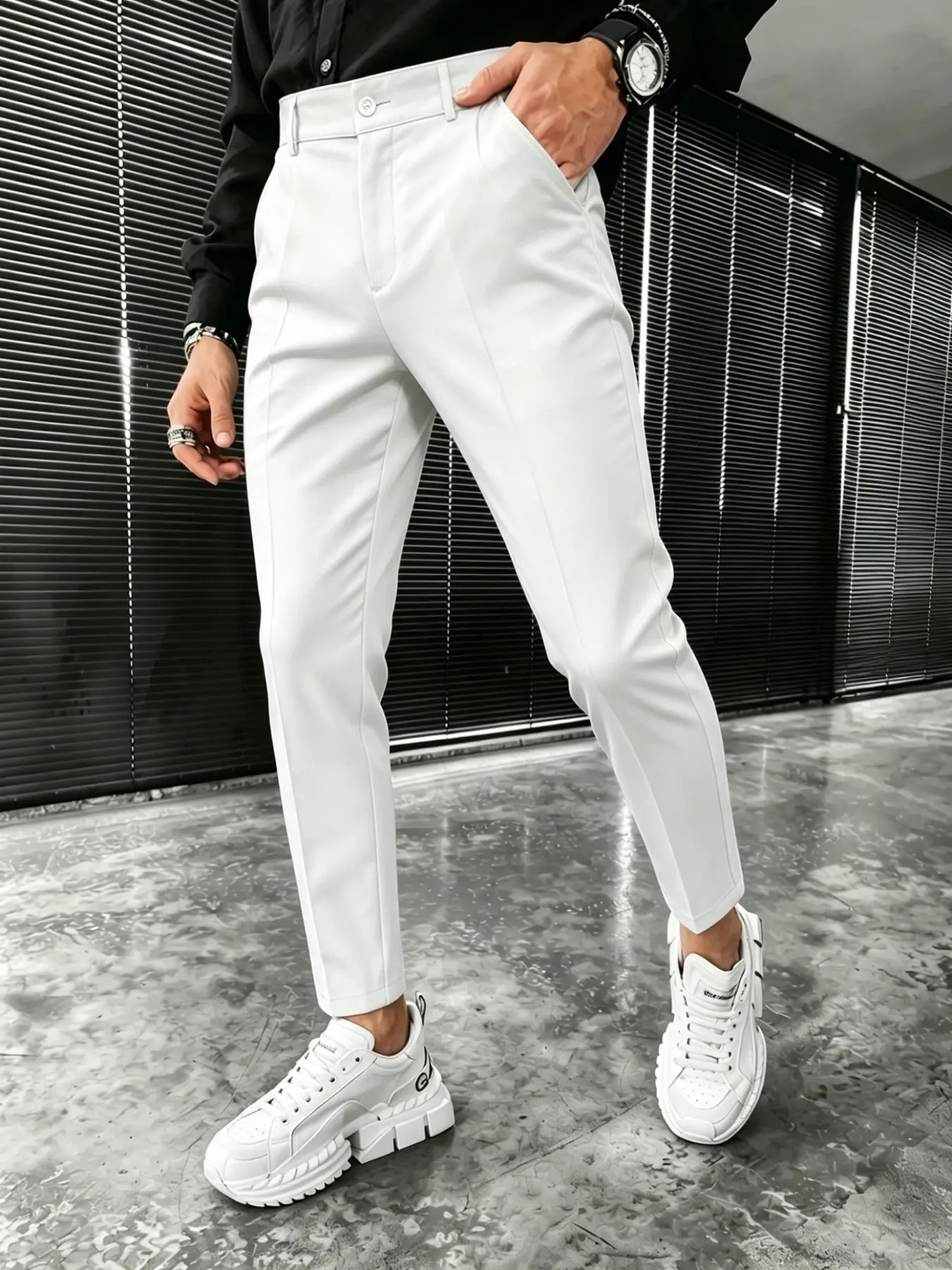 Men's Fashion Classic Business Casual Slim-Fit Suit Pants, Office Pants, Business Work Trousers, Menswear, Versatile Business Essential, Plain Pattern, All Seasons Wear, Comfortable and Stylish