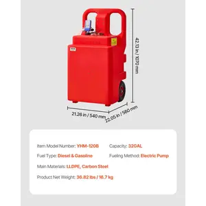 VEVOR Fuel Caddy, 32 Gallon, Portable Fuel Tank with 12V DC 2.5 GPM Electric Fuel Transfer Pump, 4 ft Delivery Hose Auto-Stop Sensor Nozzle, Tank Adapters, Suitable for Diesel Gasoline, Red