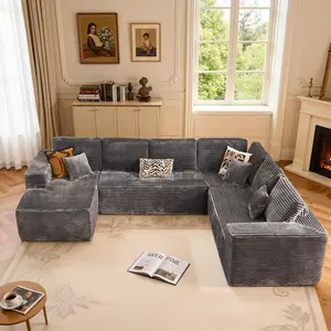 XIZZI 135" U Shape Modern Upholstered Sectional Couch for Living Room, Modular Floor Sofa with Plush Corduroy, Plush Corduroy Couches with Deep Seat Chaise Lounge, No Assembly Required