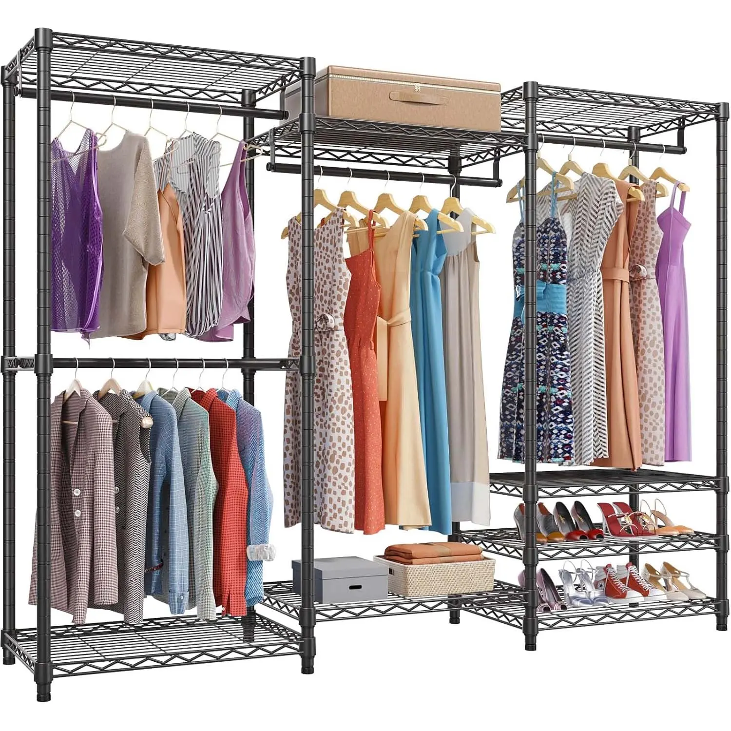 VIPEK V5 Series Closet Rack Portable Wardrobe, Heavy Duty Freestanding Clothes Rack with 4 Rods & 8 Adjustable Shelves, Max Load 890LBS for Bedroom Storage