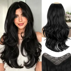 MAQUIUAGE Invisible Clip-in Hair Extensions, Women's 20-Inch Dark Brown Wavy Body Wave Synthetic Hairpieces, Thick Volume Soft Daily Wear Extensions