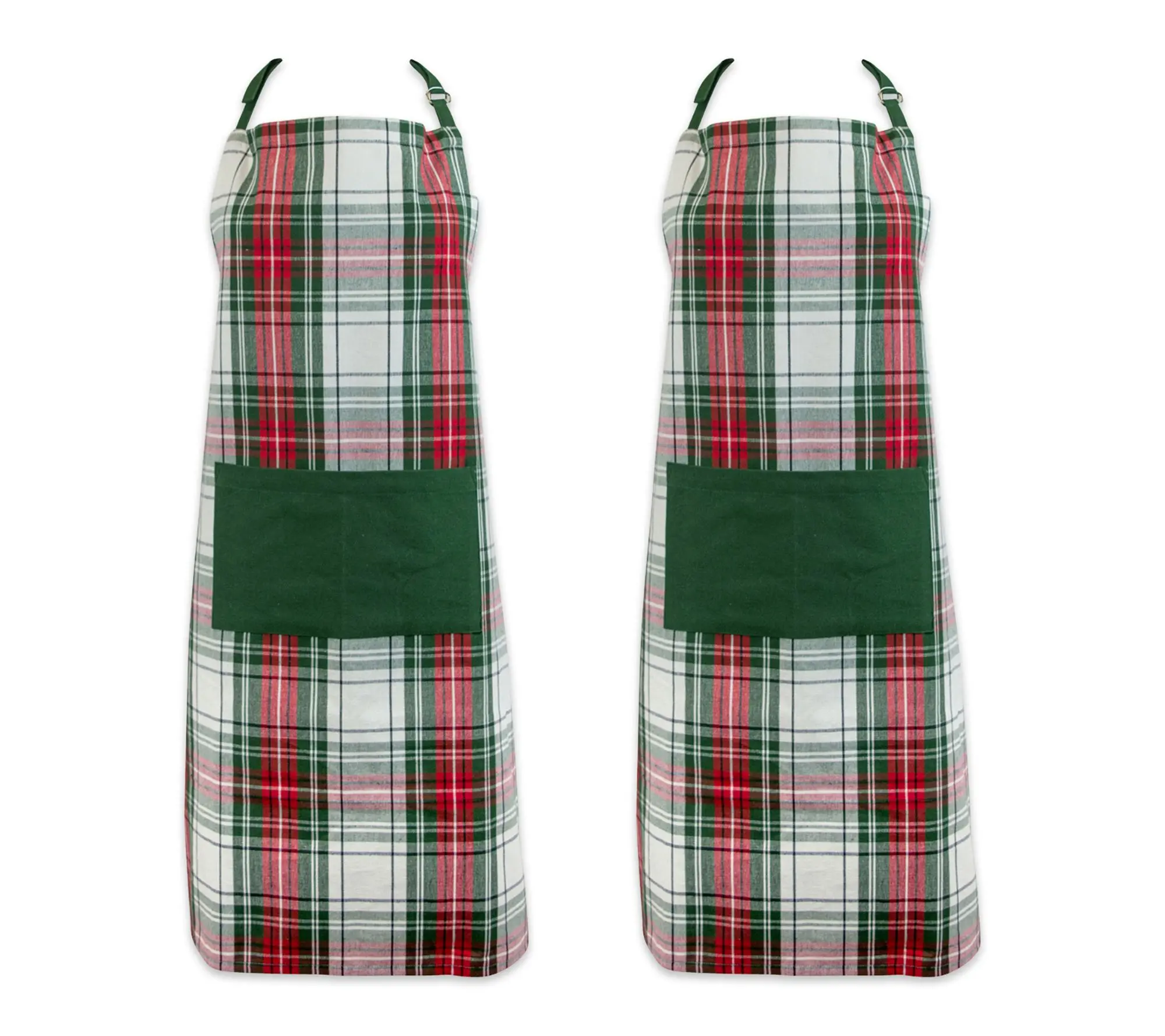 Design Imports Set/2 Holiday Christmas Plaid Chef Unisex Apron