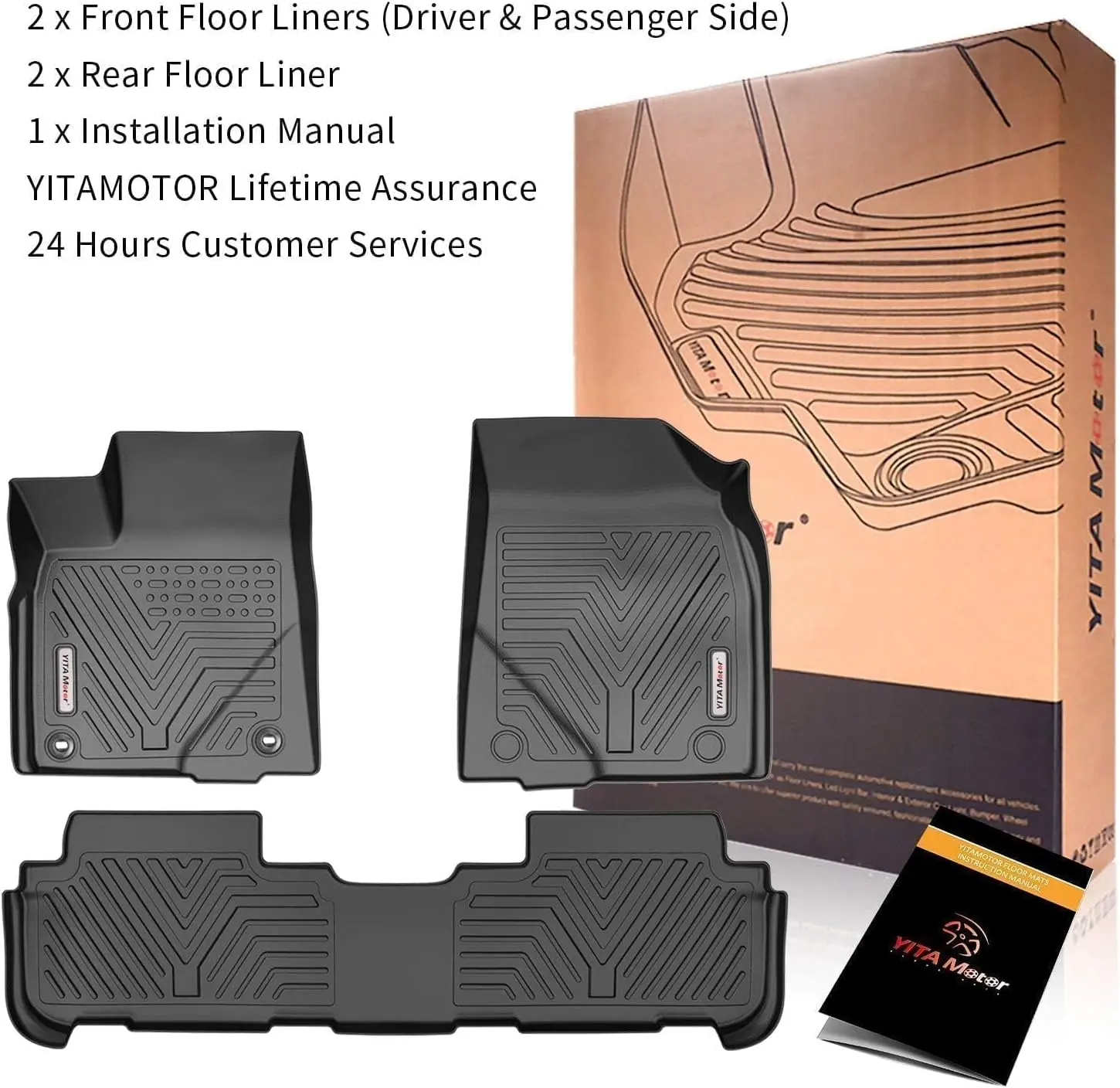 YITAMOTOR Floor Mats Compatible with Highlander, Custom Fit Floor Liners for 2014-2019 Toyota Highlander, 1st & 2nd Row