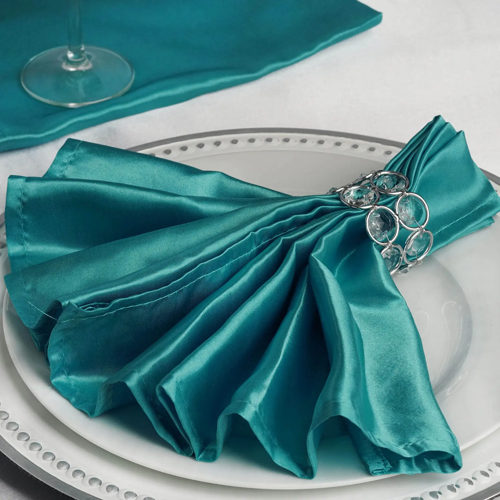 5-Pack Square Satin 20"x20" Turquoise Tableware Napkins - Elegant, Luxurious Shine, Smooth, Event Ready for Birthday Dinners
