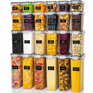 FRESHWARE Silicone Reusable Airtight Food Storage Containers Set (48 PCS) - BPA-Free Plastic Kitchen Pantry Containers with Lids, for Cereal, Dry Food, Includes Labels, Marker, Measuring Spoons