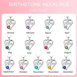Mom Heart Pendant Necklace with Sparkling Birthstone Crystal – Beautiful Silver-Tone Jewelry Gift for Mom, Mother’s Day, Birthday, Christmas, Anniversary, or Just Because – Heart Shaped Design with Love for Mothers, Daughters, and Family Keepsake