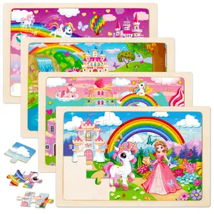 [Unicorn Puzzle for 4-6 Year Olds ] 4 Packs Unicorn Princess Wooden Jigsaw Puzzle | Educational Preschool Puzzle |  Girls Toy Gift for Birthday and Christmas Animal Shape Puzzle Wooden Puzzles