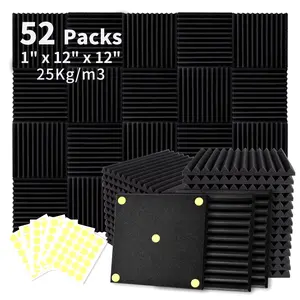 52 Pack Acoustic Foam Panels 1 X 12 X 12 Inches Large Sound Proof Foam Panels for Walls, Wedge Soundproof Wall Panels
