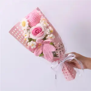 Handmade Crochet Flower Bouquet, 1 Bouquet Handmade Knitting Rose Daisy Sunflower Bouquet, Decorative Flower for Home Bedroom Dormitory School, Room Accessories, Crochet Flowers Bouquet, Home Decoration Bouquet