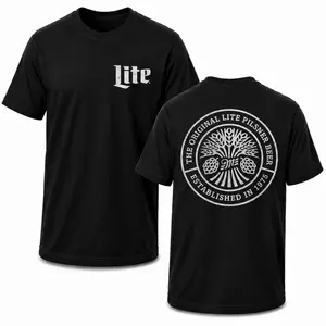 Miller Lite The Original Lite Pilsner Beer Vintage Logo Front and Back Print T-Shirt, Retro Brewery Graphic Tee, Classic Beer Lover Shirt for Men and Women