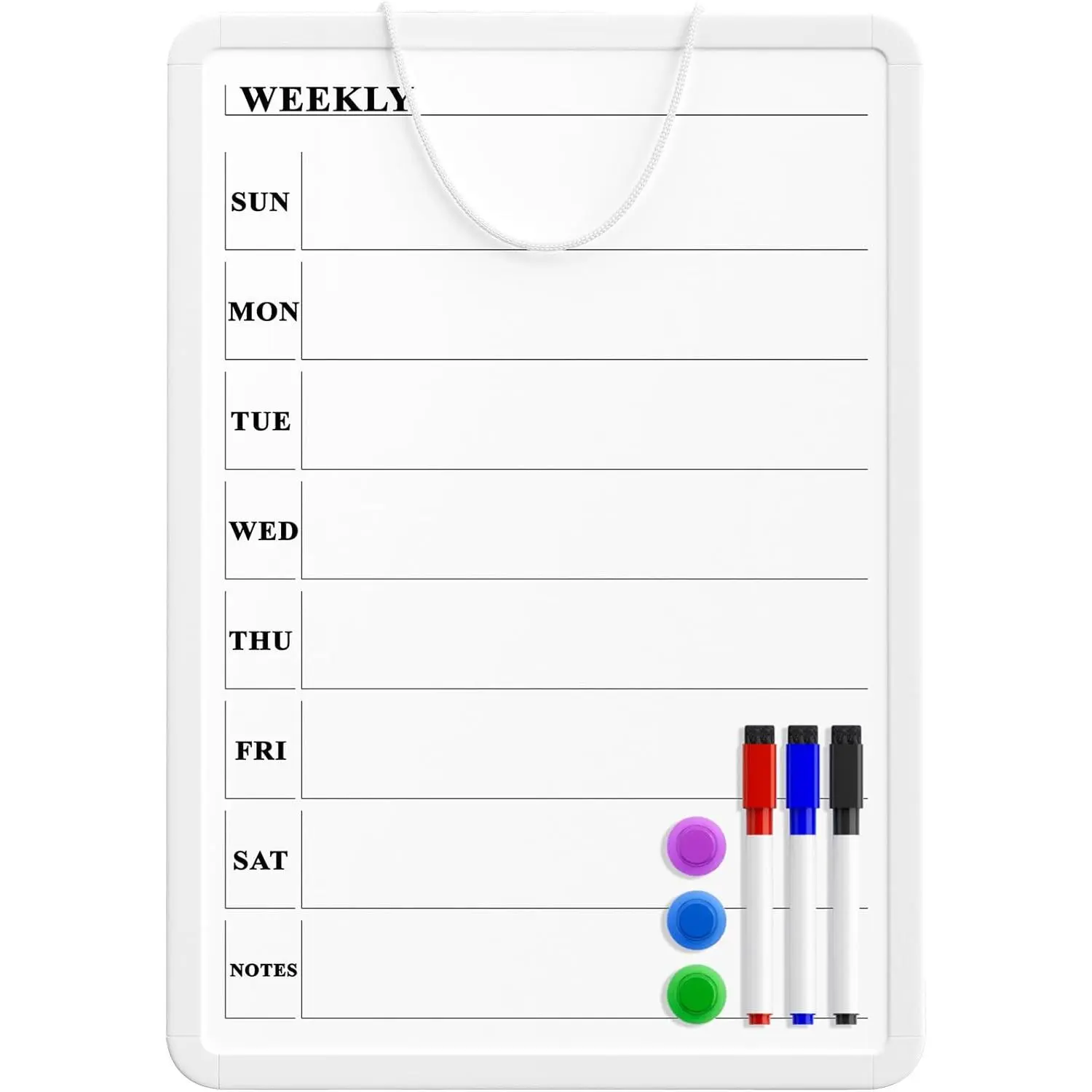 MaxGear 11x17" Double-Sided Magnetic Dry Erase Weekly Calendar Board - Wall Mount, Weekly Planner/Blank Whiteboard Sides, 3 Color Markers, Magnets, Hanging Rope, Adhesive Tapes, Easy to Erase, No Tools Required, Planning/Task Tracking, Ready to Use