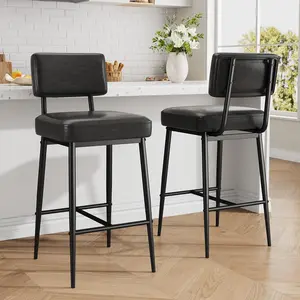 Garvee Bar Stools Set of 2, 26" Faux Leather Counter Height Bar Stool with Back, Metal Legs, Modern Upholstered Barstool Chairs for Island, Counter Bar, Kitchen, Black