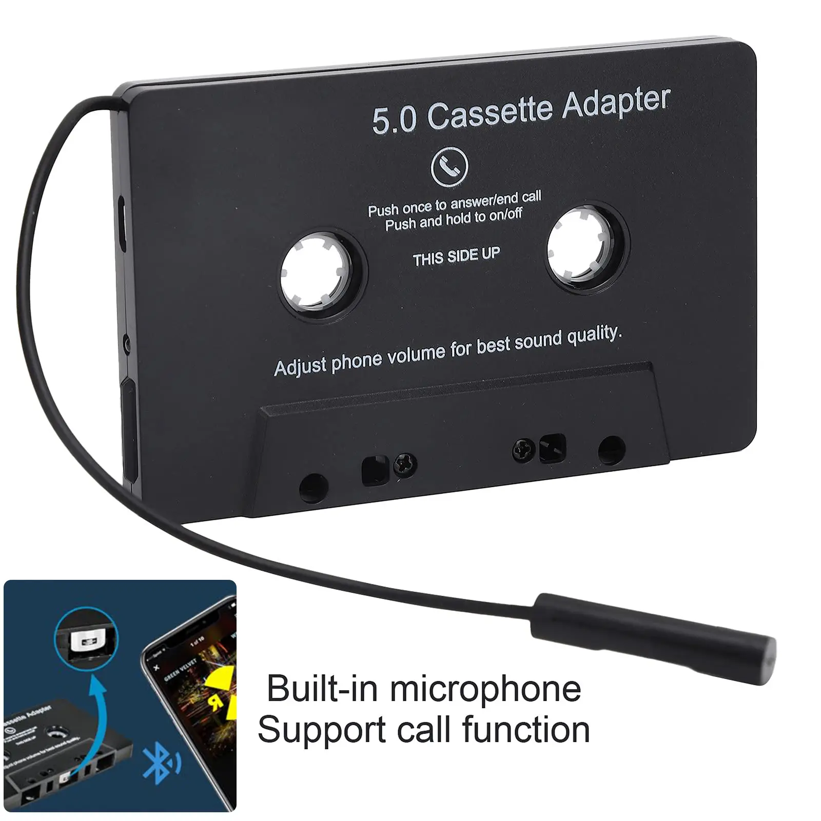 Car Bluetooth 5.0 Tape Cassette Player with Stereo Sound – Hands - free Function, iPhone Phonebook Access, and MP3 Compatibility