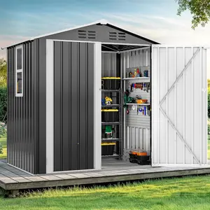 Yitahome 6x4ft Metal Outdoor Storage Shed with Window, Lockable Tool Storage Sheds, Steel Garden Sheds with Sloped Roof for Backyard, Patio, Garage, Lawn
