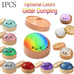 Glitter Dumpling Squishy with Box, Soft Sensory Squeeze Toy for Stress Relief, Mystery Glitter Dumplings, Decompression Dough