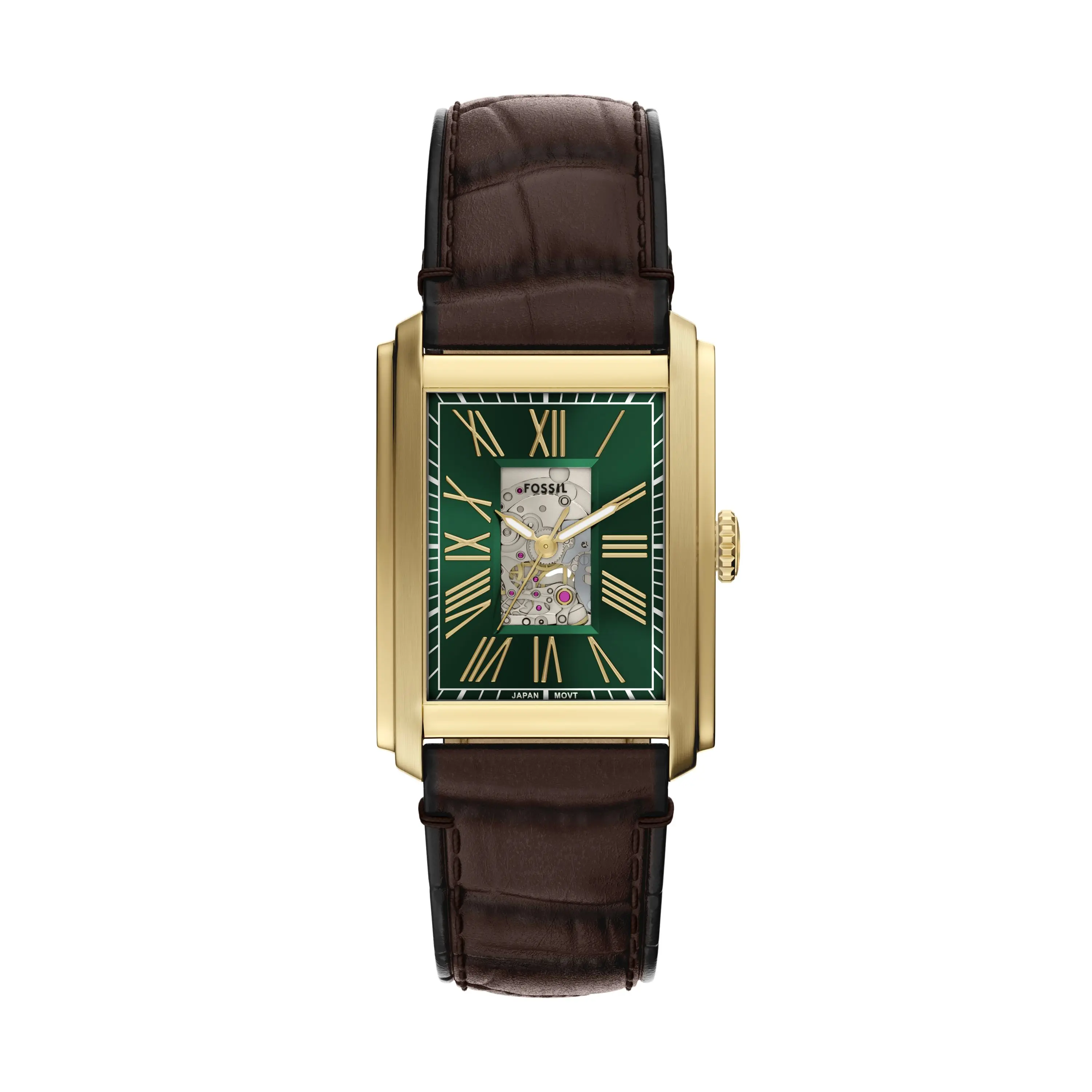 Fossil Men's Carraway 30mm Automatic Brown Croco Leather Watch