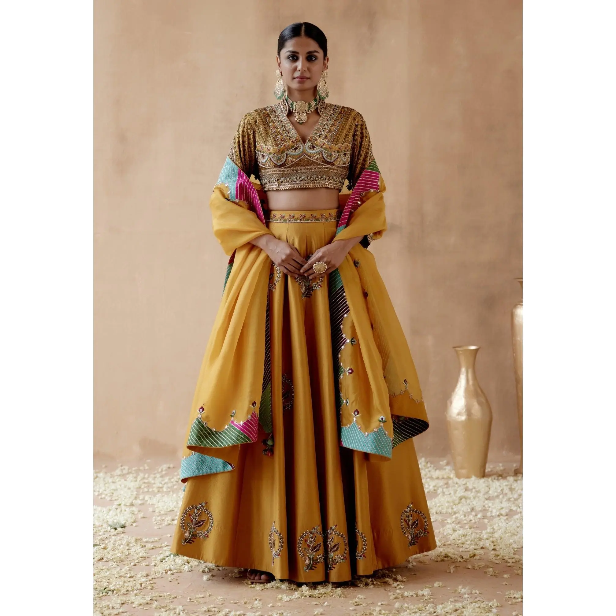 Mustard dupion silk lehenga set