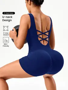 Seamless Knitted Waist and Hip Lifting Women's Sports jumpsuit, Workout Jumpsuit Summer short stretch shaping yoga suit jumpsuit Pilates indoor and outdoor exercise sportswear Walking&Running&Cycling