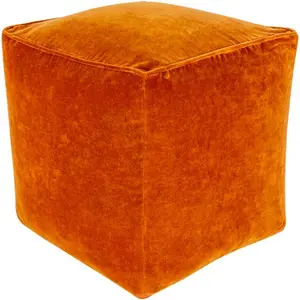Cotton Velvet Cube Pouf, Orange