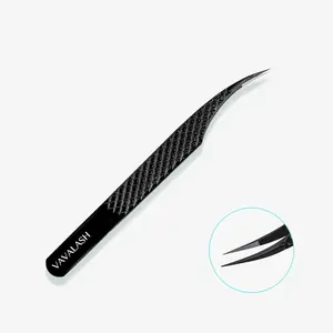 VAVALASH VA-03 Fiber Tip Black Coated Curved Tweezers for Volume Eyelash Extensions Isolation