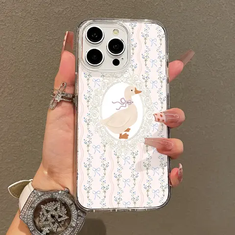 Magnetic Soft Girl Phone Case for iPhone 11/12/13/14/15/16/17 Pro Max, Pastel Duck Floral Protective Cover, Lightweight Shockproof Casing, MagSafe Compatible Mobile Phone Accessories for Teen Girls