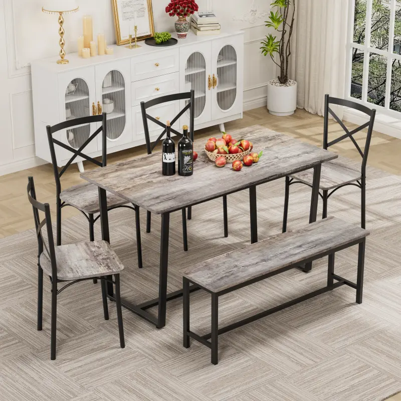 Modern Dining Set - 6-Piece Indoor Wooden Rectangular Table Set with 4 Chairs for Kitchen, Dining Room, Dining Table Set
