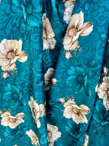 Turquoise Floral Print Satin