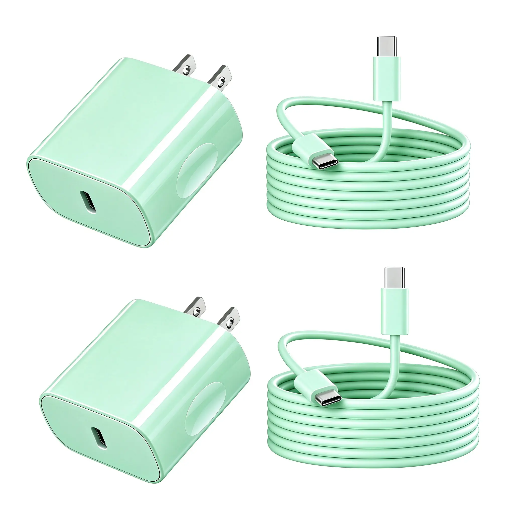 Fast Charger: 20w 2-Pack Green Fast Charging Type C Chargers with 10FT Type C to Type C Cable for iPhone 17/17Pro Max 16/16 Plus/16 Pro/16 Pro Max/iPhone