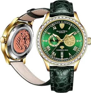 RAINTEN R9001 Watches for Men, Luxury Mechanical Men's Automatic Watch with 999 Gold, Leather Band & Date Calendar Luminous Men‘s Wrist Watches