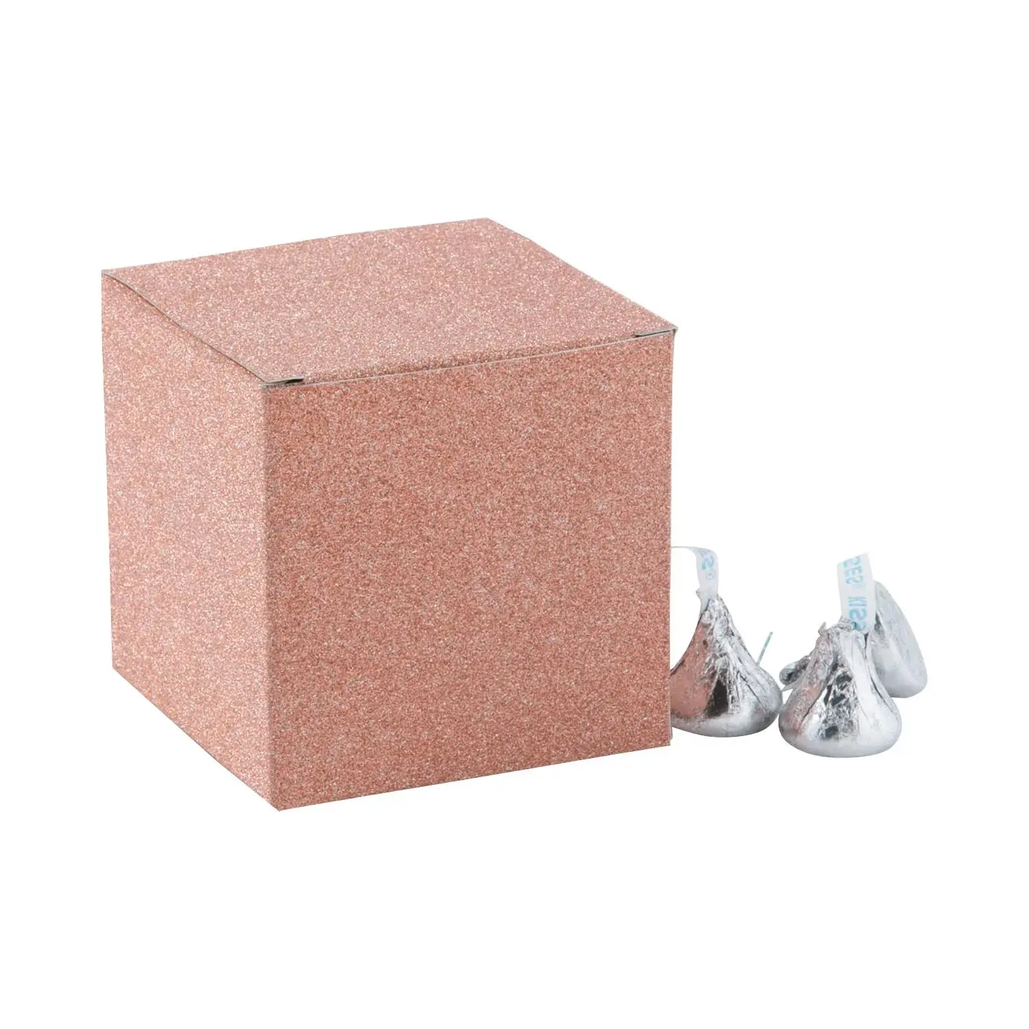 Rose Gold Sparkle Paper Gifts Cube Favor Boxes (3x3x3 in) - 24-Pc Small Size Glamour Containers for Wedding Favors, Kitchen & Drinkware Accessories