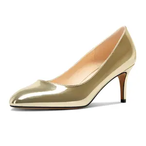 Women Round Toe Pumps Stiletto Mid Heel Slip-on Dress Shoes Office 2.5 Inch saint ripper