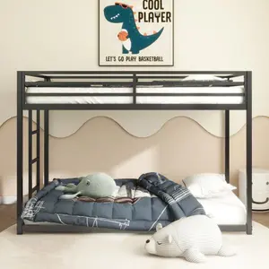 Adam Sturdy Twin over Twin Bunk Bed Metal Black for Kids and Adult, Low Profile Twin over twin bunk bed with Ladder and Guardrails, Easy Climbing, Beds for Bedroom Modern