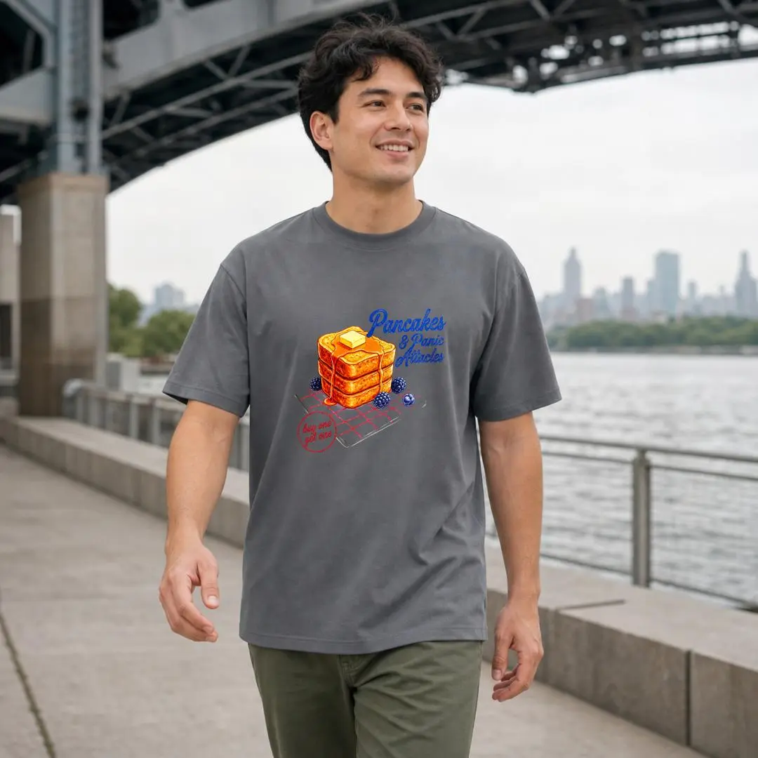 XTAUTO  Casual Graphic Tee, Unisex T-Shirt, Pancakes And Syrup Stack Design, Summer Outdoor Wear, Gift For Food Lovers And Friends