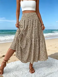 Women's High-Waist Leopard Print Mesh Long Skirt - H-Type Slim A-Line Split Hem Casual Bottom