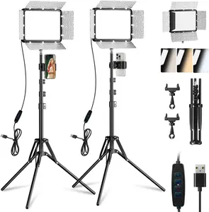 EMART 2-Count LED Video Light Kit, Studio Light with Phone Holder, Upgrade 2800-7000K Dimmable Photography Lighting for Video Recording, 60'' Tripod for Streaming, YouTube, Make Up