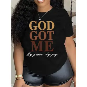 Women's "God Got Me" Inspirational T-Shirt - Black Polyester, Short Sleeve Crew Neck, Casual Summer & Spring Top