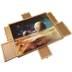 1500 Piece Puzzle Board with Drawers, 27" x 35" Wooden Puzzle Table Portable with 6 Sliding Drawer Organizers for Tiles Storage Kids Adults Family Game