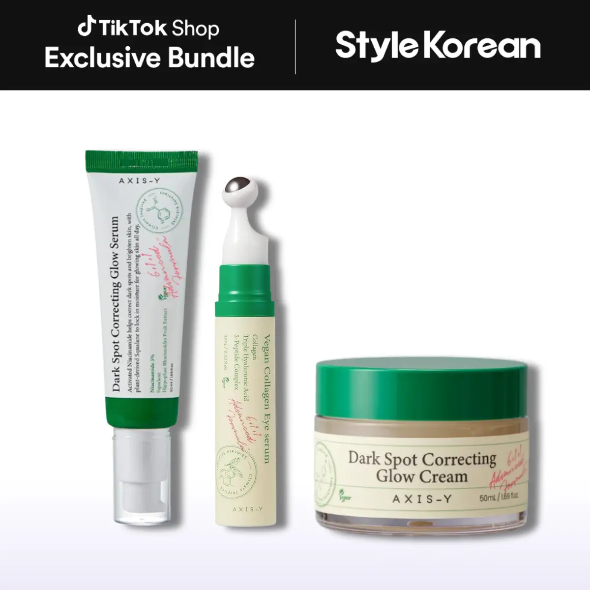 [AXIS-Y] Dark Spot Care Trio - Dark Spot Correcting Glow Serum, Vegan Collagen Eye Serum, Dark Spot Correcting Glow Cream