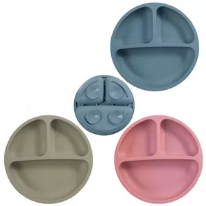 3-Piece Baby Feeding Plate Set with Suction Design, Play Food Tableware, 100% Food Grade Silicone, Microwave and Dishwasher Safe, Ideal for Independent Eating, Bpa Free Trays, Feeding Accessories