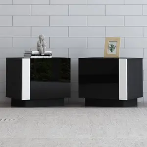 VanAcc 2PCS Entertainment Center Side Table Set with Storage, Modern High Gloss End Tables with 2 Cabinet Doors, for Living Room/Bedroom/Office
